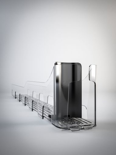 Tray with pusher for beverages cans and bottles